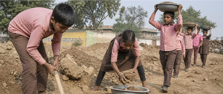 बांदा में मासूमों से जबरन काम, रेत ढुलाई का वीडियो वायरल होने पर बवाल