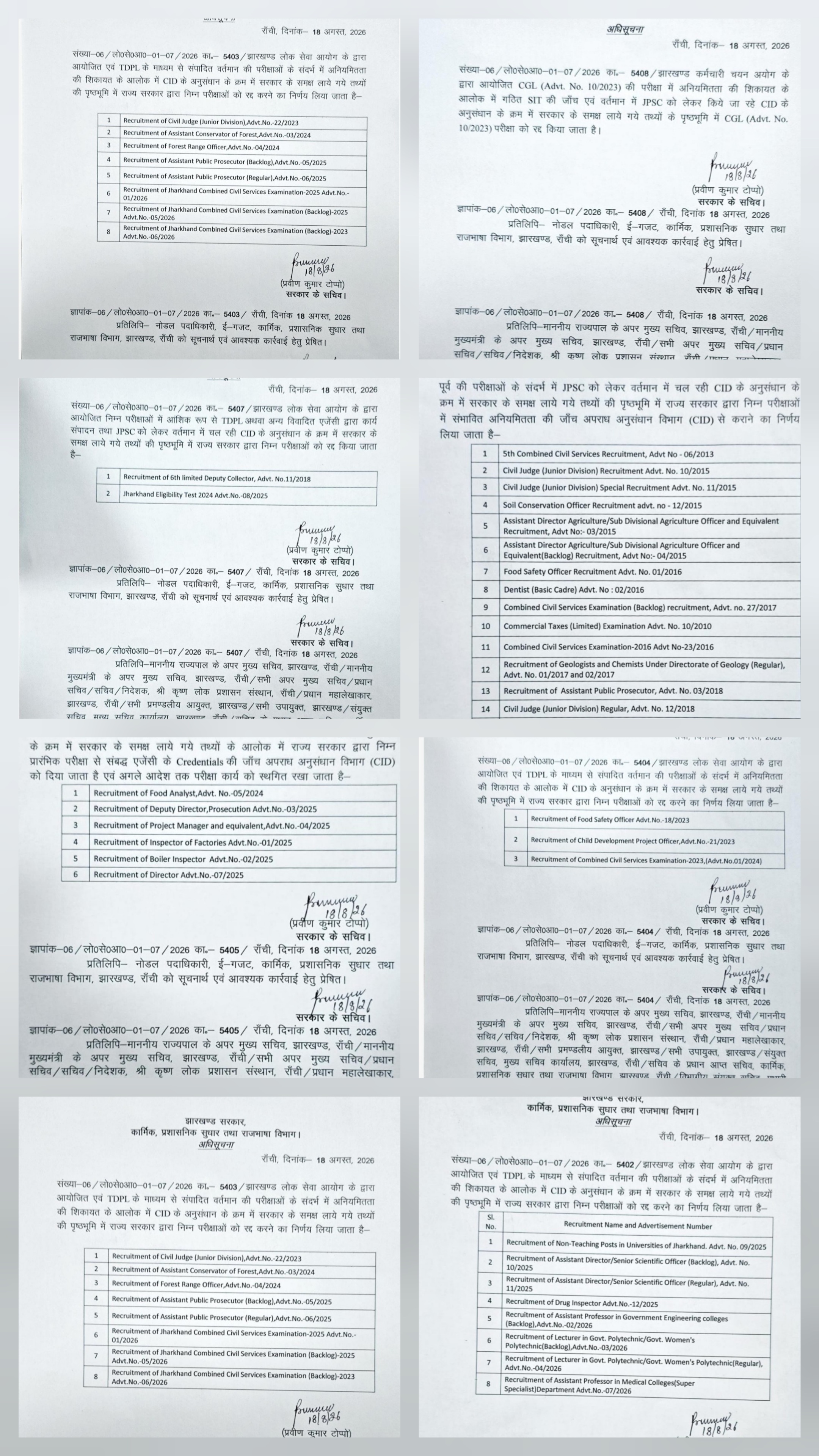 झारखंड में 22 प्रतियोगी परीक्षाएं रद्द, 23 परीक्षाएं CID के रडार पर