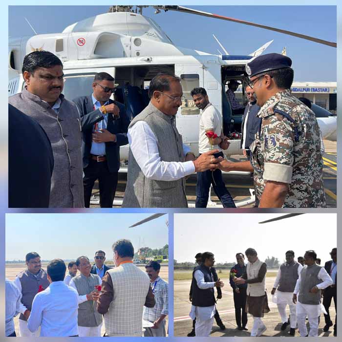 जगदलपुर : मुख्यमंत्री साय का जगदलपुर एयरपोर्ट में किया गया आत्मीय स्वागत